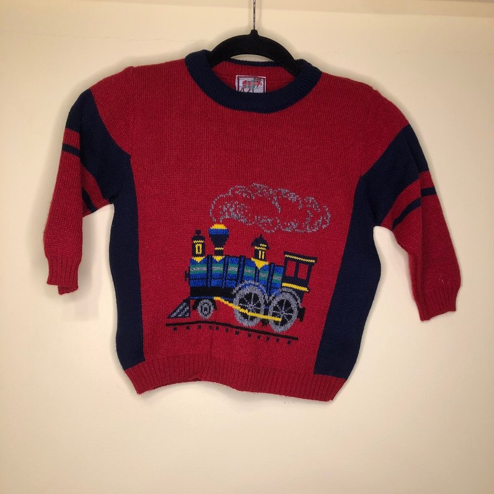 Plaid Moose Kids Train Sweater